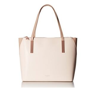 Ted Baker Dimita Large Leather Tote Shoulder Bag Pink Color Block Quiet Luxury